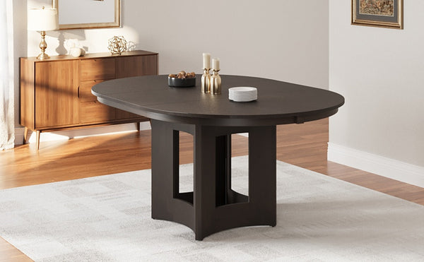 English Elm Topmax Farmhouse Round Pedestal Dining Table Extendable Leaf Rubberwood Compact Space Espresso N717P336673P