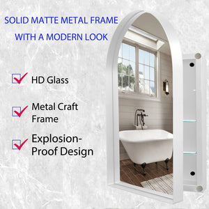 English Elm 24x36 Arched Recessed Medicine Cabinet White Metal Frame Mirror with Adjustable Shelves, Elegant Bathroom Storage Upgrade W1435P202407