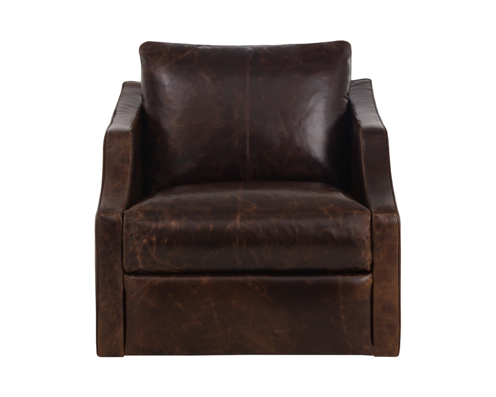 Sunpan Orwell Swivel Lounge Chair - Luxurious Chocolate Leather With Modern Design & Sleek Profile Brown Leather 112160
