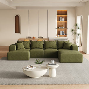 English Elm Modern Upholstered Sectional Sofa Set Modular 132" L-Shape Chenille Couch with 6 Pillows, No-Assembly Comfort and FlexibilityReadable? Green W834S00501