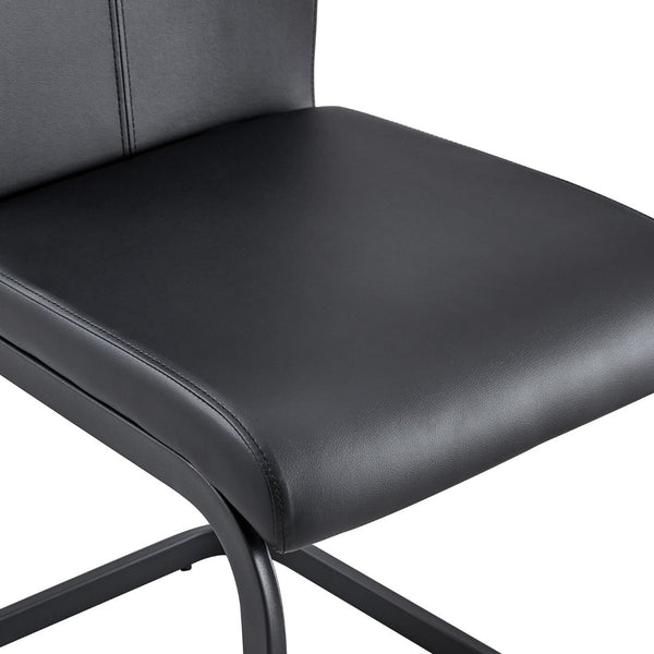 English Elm Table Set: Modern Minimalist Grey Marble Dining Table With 4 Black Pu Leather Chairs & Metal Frame W1151S02683-GIGA