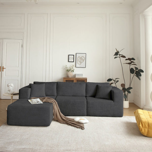 English Elm H613 Mid-century Modern Modular Sectional Sofa Grey Upholstered L-shape Living Room Couch W3191P277969
