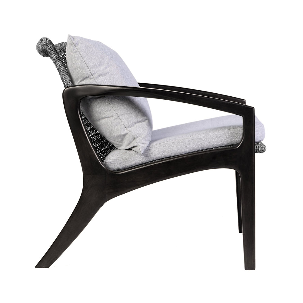 English Elm Liora Outdoor Chair: Stylish Dark Eucalyptus & Gray Rope With Plush White Cushions For Comfort B2736P354322