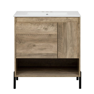 English Elm 30" Modern Wood Bathroom Vanity with Ceramic Sink, Soft-Close Door, Drawer Dividers & Open Shelf N710P247136P