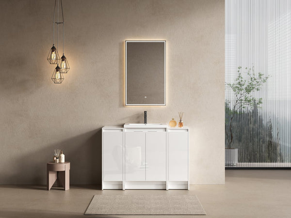 English Elm 48" Freestanding Bathroom Vanity With Resin Sink & Dual Storage Cabinets For Modern Elegance W999S00424