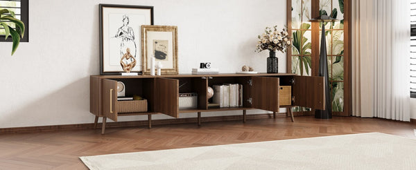 English Elm 78 Inch Walnut Entertainment Center Fluted Doors Solid Wood Legs for Living Room N710P372559P