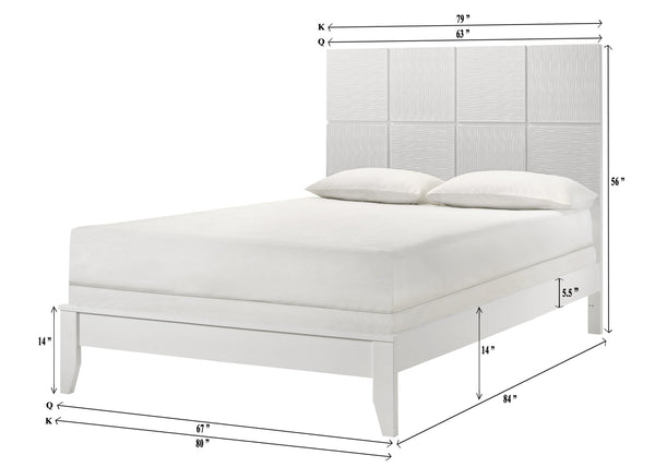 English Elm 1Pc King Size Bed – Modern Crisp White Finish With Textured Geometric Headboard For Elegant Bedrooms B2741S00279
