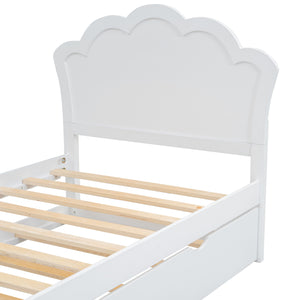 English Elm Twin Solid Wood Platform Bed with Headboard & Pull-Out Trundle, White Finish, Sturdy Pine/MDF Design GX000389AAK