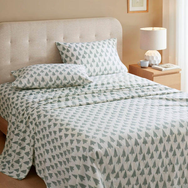 English Elm 4-piece Cal King Cotton Sheet Set with Artisan Ikat Tree Print for Bohemian Bedrooms B035P408383