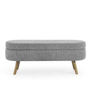 English Elm Ottoman Oval Storage Bench with 250lb Capacity, Gray Fabric, Rubber Wood Legs, 43.5"x16" Durable Seating W487P255613