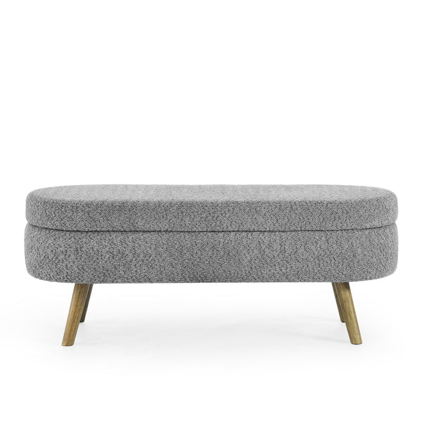 English Elm Ottoman Oval Storage Bench with 250lb Capacity, Gray Fabric, Rubber Wood Legs, 43.5"x16" Durable Seating W487P255613