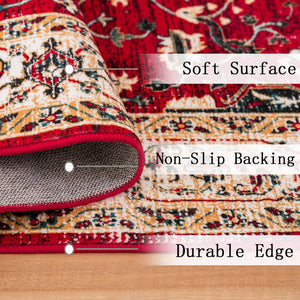 English Elm Area Rug 8X10 Vintage Bohemia Non-Slip Washable For Living Room, Bedroom, Kitchen - Abstract Red Charm W2907P265115