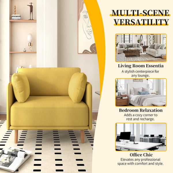English Elm 39" Scandinavian Accent Chair Plush Upholstered Cushions Solid Wood Legs Modern Lounge N767P208311Y