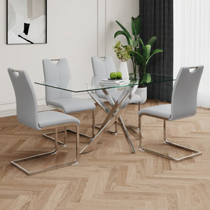 English Elm Modern Faux Leather Dining Side Chairs with Chrome Legs Ergonomic Set of 2 Grey+Silver W210127288