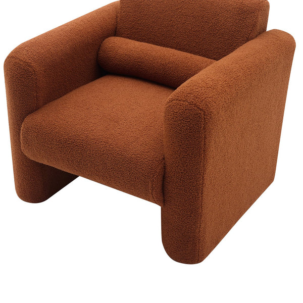 English Elm Modern Accent Chair Breathable Sherpa Upholstered Reading Armchair with Plush Cushion and Lumbar Support Burnt Orange 30 L x 25.75 W x 22.76 H WF325072AAO
