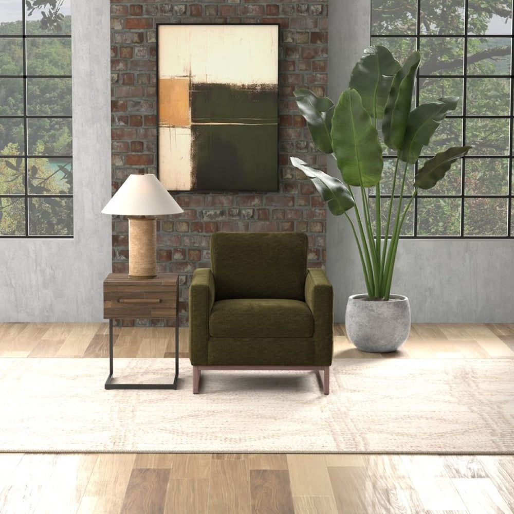 English Elm Green Olive Upholstered Accent Chair with Tapered Metal Legs for Mid-century Living Rooms B2709P486926