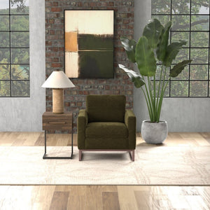 English Elm Green Olive Upholstered Accent Chair with Tapered Metal Legs for Mid-century Living Rooms B2709P486926
