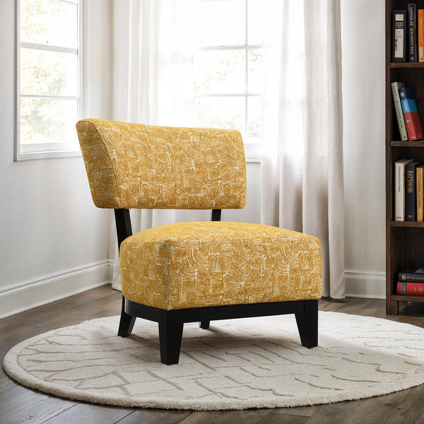 English Elm Contemporary Sculpted Barrel-Back Arm Chair with Smooth Casters, Neutral Textured Upholstery, Stylish Accent Seating Yellow 38 L x 29 W x 35 H B2741P401424