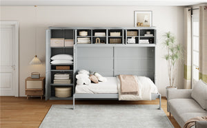 English Elm Queen Murphy Wall Bed with Integrated Wardrobe and Drawers for Studio Spaces LP000876AAE-1