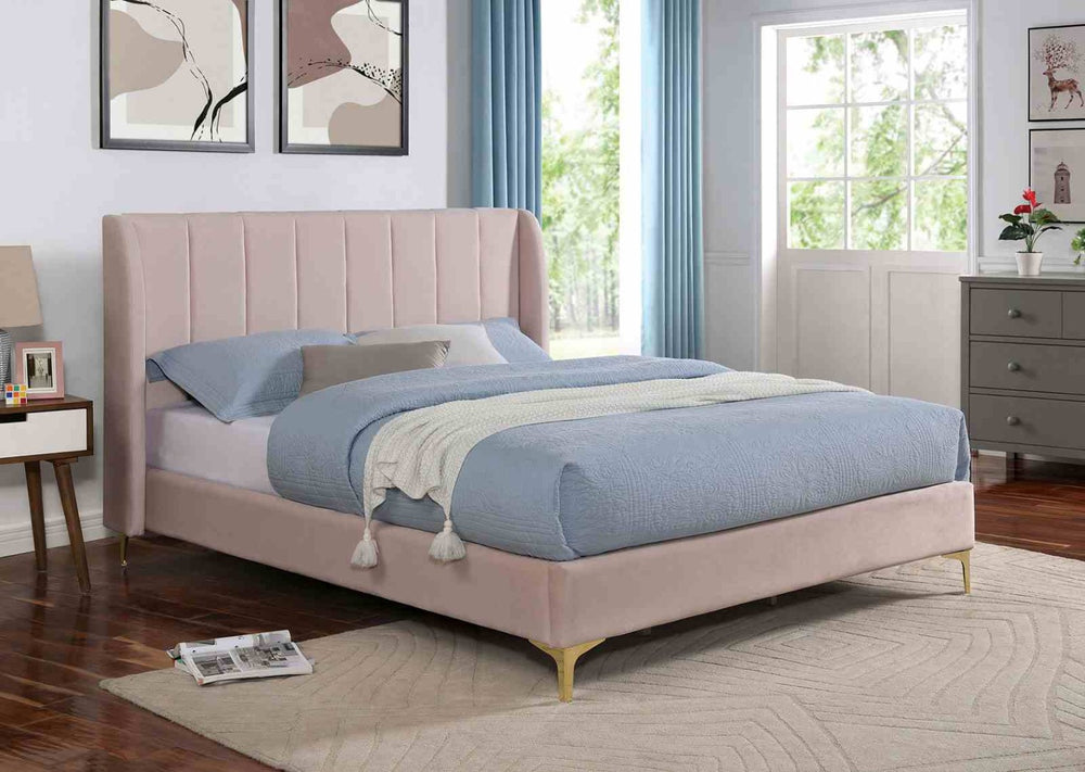 English Elm Contemporary Velvet Queen Bed Wingback Tufted Headboard with Gold Metal Legs Glam Bedroom B2741S00841