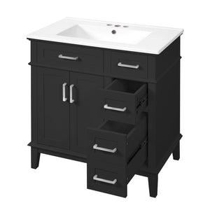 English Elm 30" Freestanding Bathroom Vanity Ceramic Sink Soft Close Cabinet Gray Wood Frame Black N729P427118B