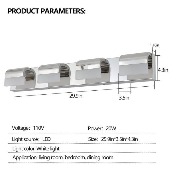 English Elm Modern 4-Light Led Bathroom Vanity Fixture - Chrome Wall Lighting For Mirrors, Energy-Efficient Illumination W2312P374899