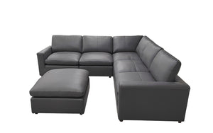 English Elm Leather Match L-shaped Sectional Sofa with Top-grain Upholstery for Open Living Rooms Blue Gray B2748S00170