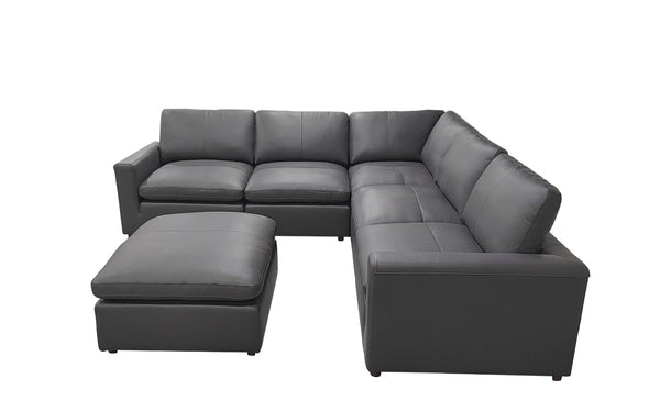 English Elm Leather Match L-shaped Sectional Sofa with Top-grain Upholstery for Open Living Rooms Blue Gray B2748S00170