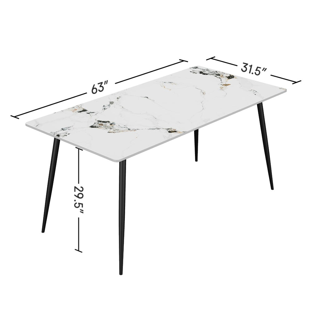 English Elm Dining Table Sintered Stone Top Scratch Resistant Sleek Metal Legs Seats Six Modern W3316S00036