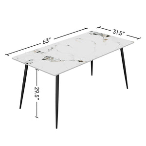 English Elm Dining Table Sintered Stone Top Scratch Resistant Sleek Metal Legs Seats Six Modern W3316S00036