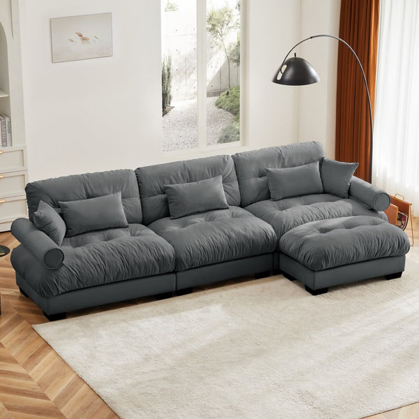 English Elm Super Comfort Oversized Modular Velvet Sectional Sofa With Movable Ottoman - Luxurious L-Shaped Design W714S01126-GIGA