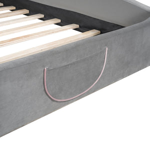 English Elm Full Velvet Bear-Shaped Platform Bed Full Size with Storage Pocket, Cute Cuddly Headboard, Gray Plush Finish SF000143AAE