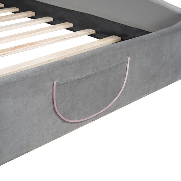 English Elm Full Velvet Bear-Shaped Platform Bed Full Size with Storage Pocket, Cute Cuddly Headboard, Gray Plush Finish SF000143AAE