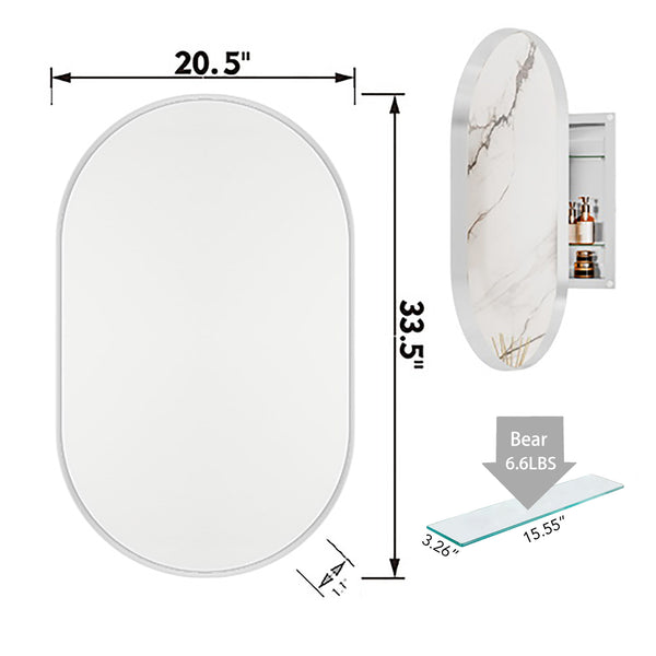 English Elm 20x34 Recessed Medicine Cabinet with Mirror — Black Metal Frame, Adjustable Shelves, Sleek Bathroom Storage White W1435P201161