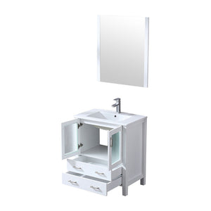 English Elm White Bath Vanity Set With Ceramic Top, Chrome Faucet, And 28" Mirror – Perfect For Small Spaces! B2731S01285-GIGA