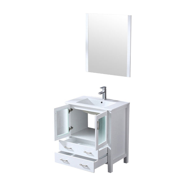 English Elm White Bath Vanity Set With Ceramic Top, Chrome Faucet, And 28" Mirror – Perfect For Small Spaces! B2731S01285-GIGA