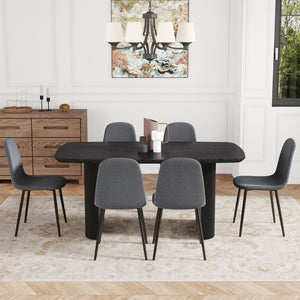 English Elm Table Set: Stylish 67" Black Wood Grain Mdf Dining Table With 6 Dark Gray Linen Chairs For Comfort W1151S04155-GIGA