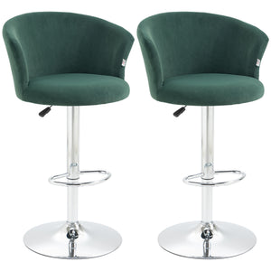 English Elm Homcom Adjustable Velvet Bar Stools Set Of 2, Swivel Counter Height Stools For Dining Comfort In Dark Green W2225P217147