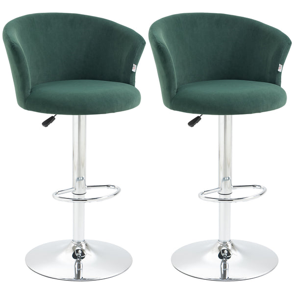 English Elm Homcom Adjustable Velvet Bar Stools Set Of 2, Swivel Counter Height Stools For Dining Comfort In Dark Green W2225P217147