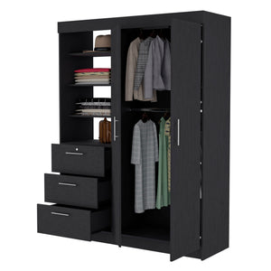 English Elm Tempe Black 3-Drawer Armoire with 3-Tier Display Shelves, 2-Door Closet Space & Metal Handles B128S00119