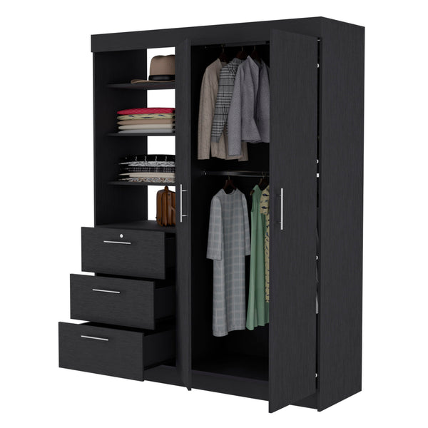 English Elm Tempe Black 3-Drawer Armoire with 3-Tier Display Shelves, 2-Door Closet Space & Metal Handles B128S00119
