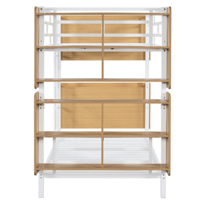 English Elm Twin Metal Bunk Bed with Built-In Headboard Storage and Footboard Shelves, Sturdy Space-Saving Design White SF000176AAK