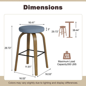 English Elm Swivel Backless Counter Stools Set of 2 with Fabric Seat Bentwood Legs Mid-century Modern Blue W3107P446559