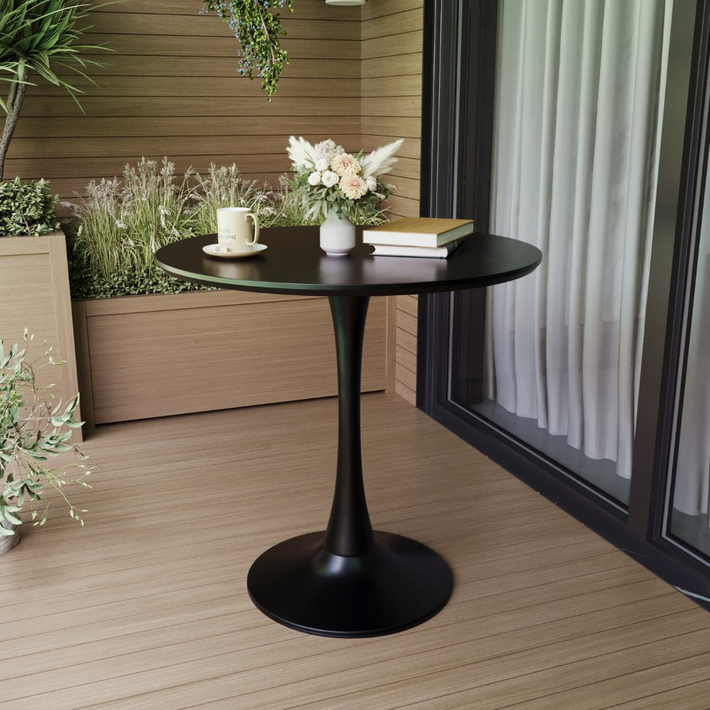 English Elm 31.5" Round Black Mdf Dining Table Tulip Pedestal Base Mid-century Modern Small Spaces W3732P434886