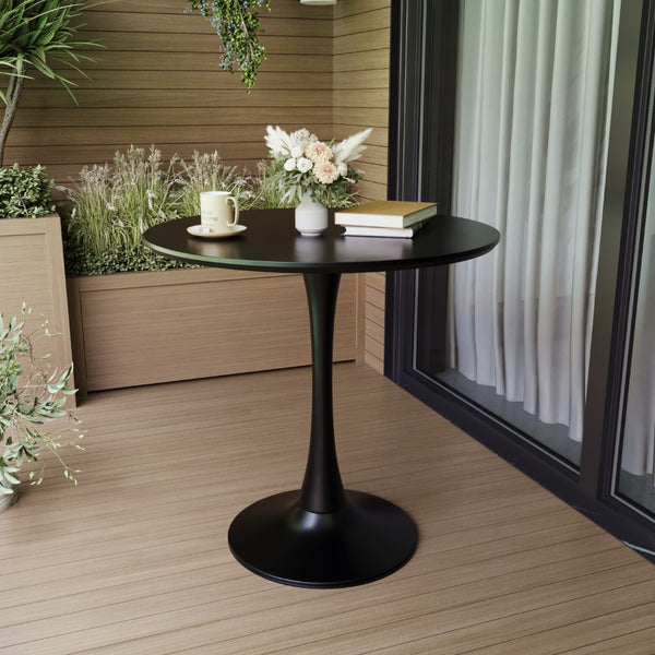 English Elm 31.5" Round Black Mdf Dining Table Tulip Pedestal Base Mid-century Modern Small Spaces W3732P434886