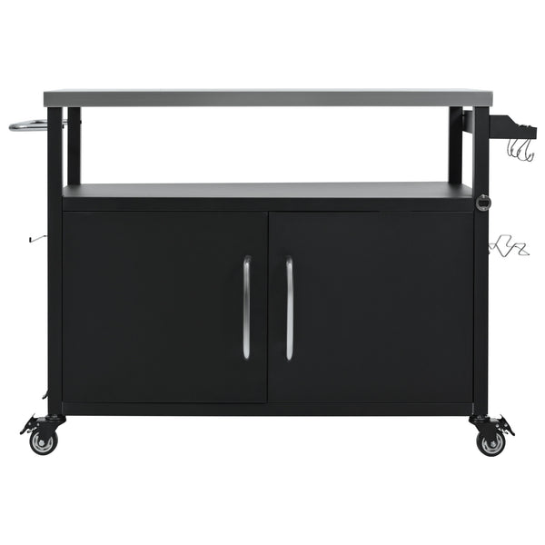 English Elm K&K 54.5" Outdoor Kitchen Island with 1.6" Stainless Top, Locking Wheels, Spice Rack & Bottle Opener N707P270779B