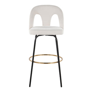 English Elm Fixed-height Swivel Barstools with Gold Footrest Black Frame White Upholstery Set B202S01873
