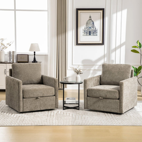 English Elm 29.5''w Chenille Swivel Club Chair with Hidden Storage Tufted Square Seat for Reading Nooks Taupe W3118P419158