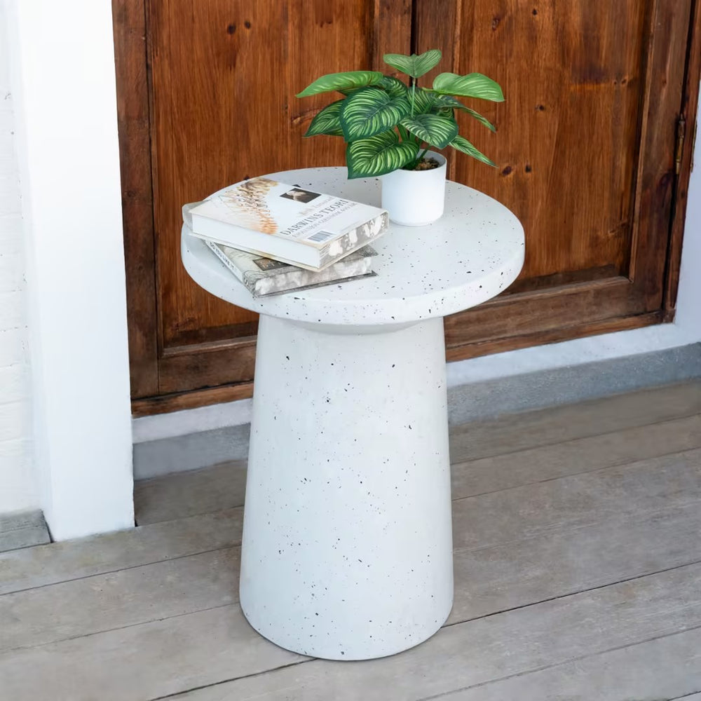 English Elm Christopher Knight Home® - Outdoor 24" H MGO Terrazzo Side Table White — Lightweight Handmade Magnesium Oxide Ribbed Concrete Modern N772P269214W