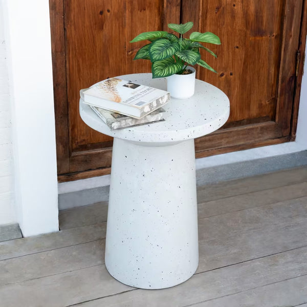 English Elm Christopher Knight Home® - Outdoor 24" H MGO Terrazzo Side Table White — Lightweight Handmade Magnesium Oxide Ribbed Concrete Modern N772P269214W